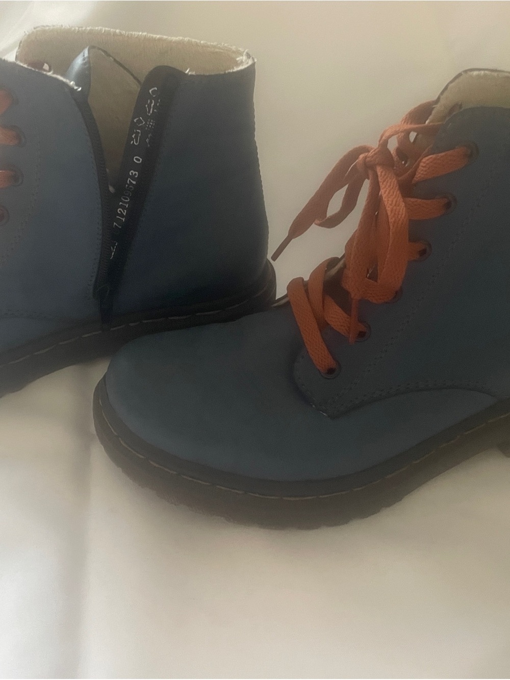 Blue Leather Lace-Up Rieker Boots with Rust Laces